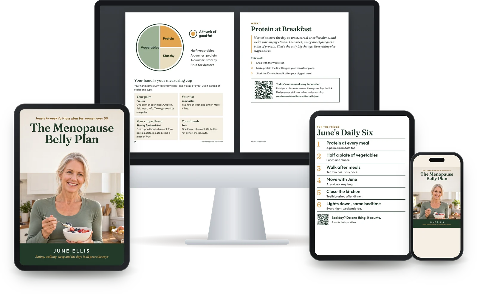 The Menopause Belly Plan on a computer, a tablet and a phone