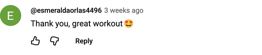 Comment by @esmeraldaorlas4496 on a free video: Thank you, great workout🤩